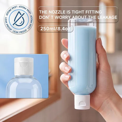 Miniatura 6 de TRENDBOX Botellas transparentes de 8 oz/8.5 fl oz con tapa abatible, recipientes de viaje sin BPA para champús, lociones y aceites de masaje, Blanco