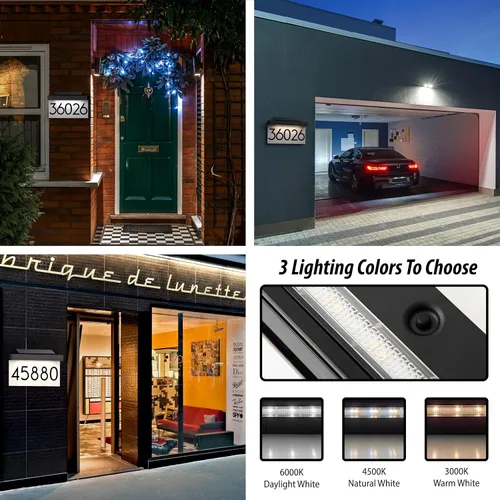 Miniatura 2 de Números de casa, placas de dirección, 3 colores de iluminación y panel solar ajustable, número de casa personalizado para exteriores, letrero