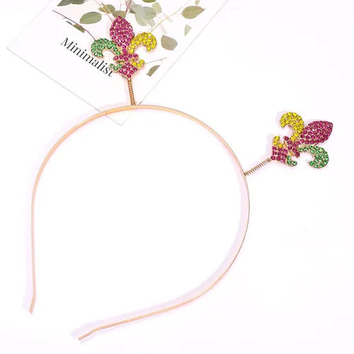 Miniatura 7 de NVENF Diadema de Mardi Gras con diamantes de imitación de flor de lis, máscara de letras de carnaval, aro para el cabello, accesorio para el cabello