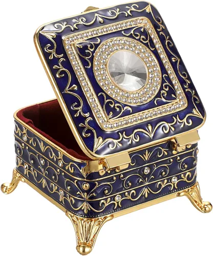 Hipiwe Joyero pequeño de metal decorativo vintage, caja de baratijas esmaltada brillante esmaltada, caja de anillo para anillos, organizador de