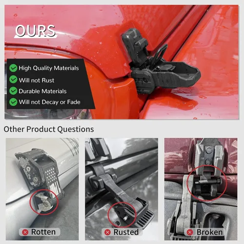 Miniatura 6 de Pestillo de capó de bloqueo con llaves, pestillo de capó para Jeep Wrangler JK/JKU 2007-2017, accesorios antirrobo, resistente al polvo y al agua