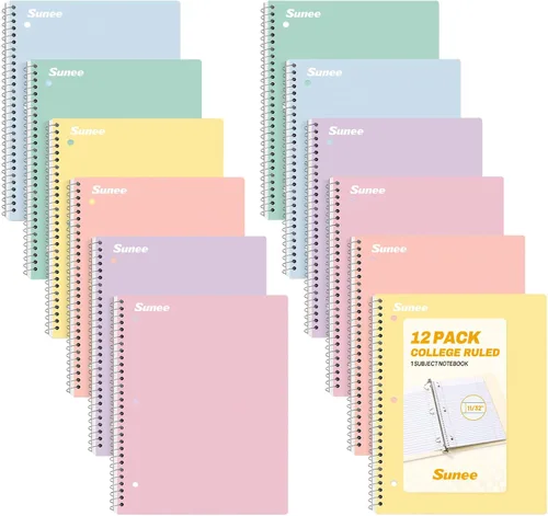 Miniatura 8 de SUNEE Cuadernos en espiral, paquete de 6, 1 materia, papel rayado universitario, 8 x 10-1/2 pulgadas, 70 hojas por cuaderno, cuadernos en espiral