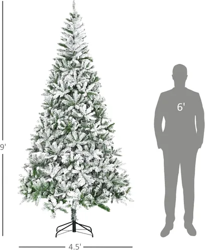 Miniatura 7 de HOMCOM Árbol de Navidad artificial de pino flocado de nieve sin luz de 9 pies de alto con ramas realistas, verde