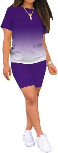 Miniatura 3 de PINSV Conjunto de 2 piezas, ajustado, con pantalón corto, de verano, para entrenamiento, para mujer