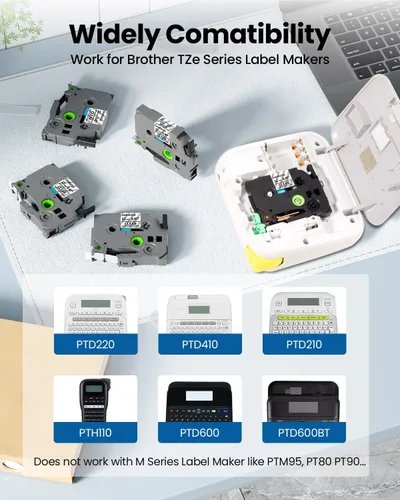 Miniatura 2 de Repuesto para cinta Brother Label Maker Clear TZ de 0.472 in 0.47 pulgadas, cinta de etiquetas Ptouch negra sobre transparente TZe-131 TZe131 P