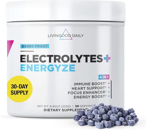 Miniatura 8 de Livingood Daily Electrolitos en polvo limonada de fresa, 30 porciones, polvo de hidratación 4 en 1 con vitamina C, taurina, D ribosa y FOS, mezcla