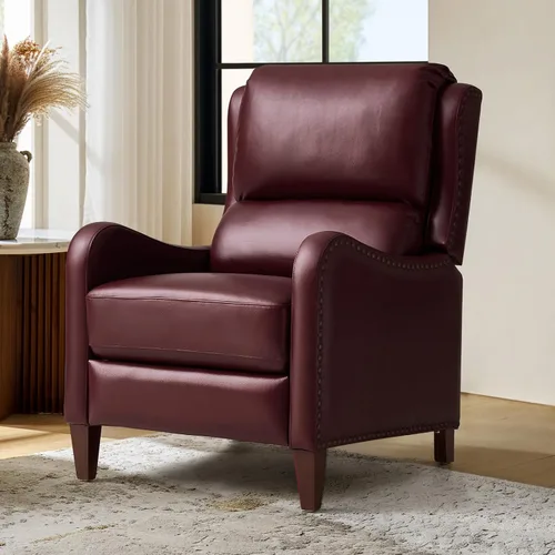 Miniatura 34 de HULALA HOME Silla Reclinable de Cuero Genuino, Sillón Reclinable Moderno de Empuje hacia Atrás con Asiento Grueso, Respaldo y Reposapiés, Decoración