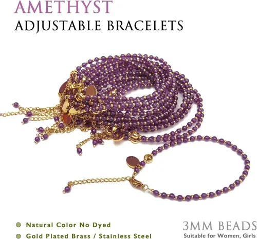 Miniatura 3 de Morchic - Pulsera ajustable de pulgadas para mujer, con mini cuentas de gemas naturales, serie de dijes de gemas de energía, regalo de cumpleaños