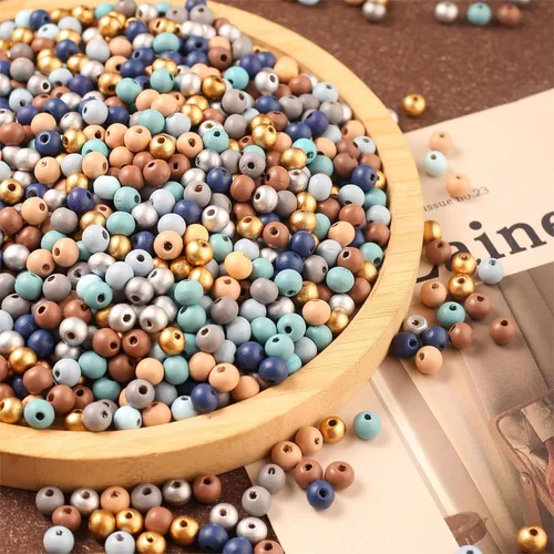 Miniatura 3 de ToBeIT 1000 cuentas de madera de macramé, cuentas redondas de colores de granja para manualidades, fabricación de joyas (azul-0.315 pulgadas)