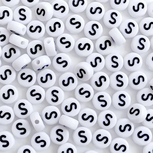 Miniatura 28 de 100 cuentas de letras acrílicas del alfabeto para hacer joyas, cuentas redondas blancas de la letra R para hacer pulseras, collares, llaveros, 0Flat