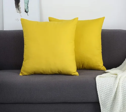TangDepot Fundas decorativas de almohada hechas a mano con lona 100% de algodón, 45 colores sólidos disponibles - (18 x 18 pulgadas, color amarillo