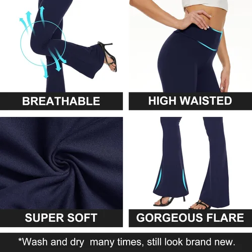 Miniatura 57 de TNNZEET Leggings acampanados negros para mujer, pantalones de yoga cruzados con bolsillos, corte de bota, leggings acampanados