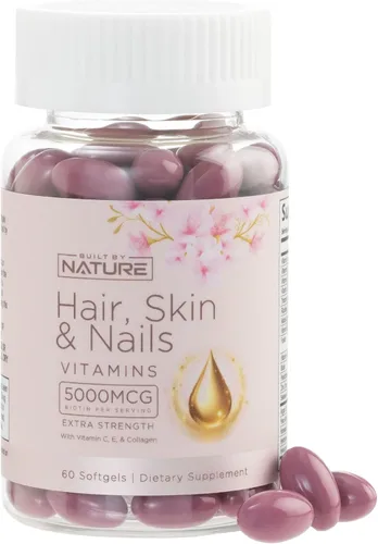 Vitaminas para la piel y las uñas – 5000 mcg de biotina con vitamina C, E, colágeno, ácido hialurónico, argán y aceite de coco – Delicioso