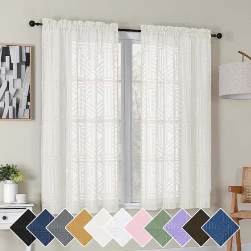 Miniatura 38 de Simplebrand Cortinas traslúcidas negras de cocina de 24 pulgadas de largo, 2 paneles, filtrado de luz, geométrico jacquard con textura, cortinas