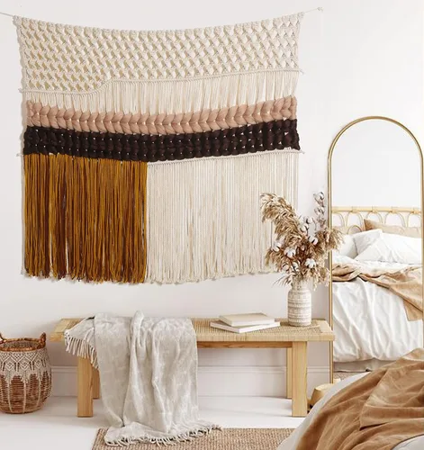 macramé para colgar en la pared, tejido grande, colorido, macramé, decoración de pared, arte de fibra, hecho a mano, decoración de habitación del