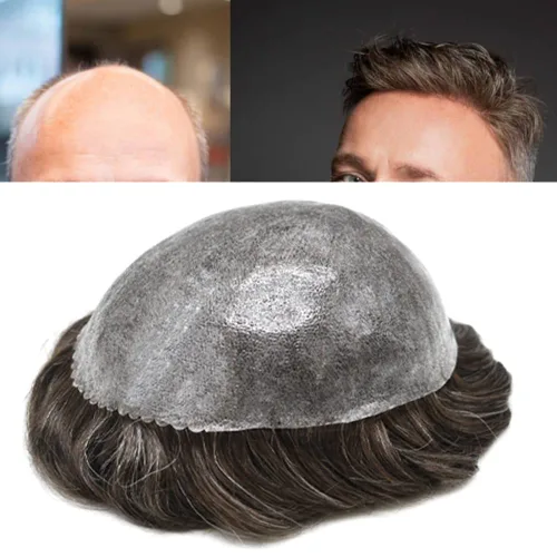 Miniatura 50 de LYRICAL HAIR Toupee for Men Human Hair Replacement System Injected Poly Skin Male Prothesis Durable PU Mens Hairpiece Wig 5"X7" #1 Jet Black 120%