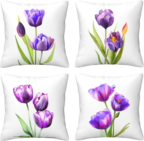 Miniatura 10 de Ouqiuwa Juego de 4 fundas de almohada coloridas con diseño de pájaros de 12 x 12 pulgadas, cuadradas, decorativas, con hojas de arce otoñales