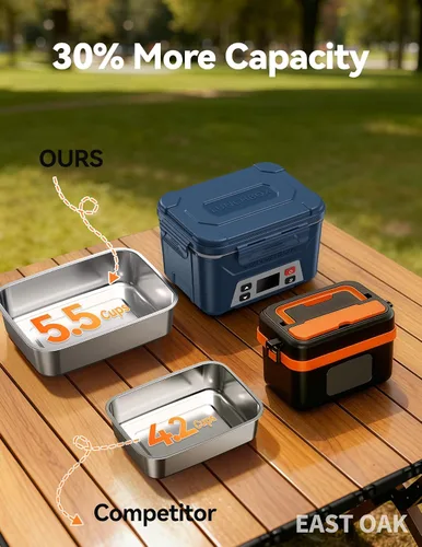 Miniatura 4 de EAST OAK Caja de almuerzo eléctrica inalámbrica para adultos, caja de almuerzo autocalentable recargable de 5.5 tazas - Calentamiento automático