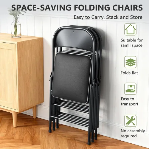 Miniatura 8 de Paquete de 2 sillas plegables, sillas plegables acolchadas de piel sintética para exteriores e interiores, asiento comercial de metal plegable