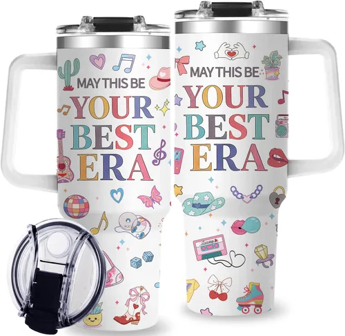 40Oz Tumbler for Singer Fans Perfect Music Fan Gifts for Women Best Era Stainless Steel Tumblers Cup with Handle Birthday X-mas Gifts for Girls