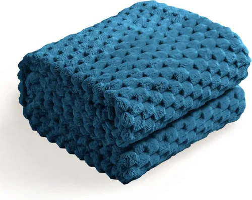 Miniatura 20 de Excervent - Manta de franela de lana de 50 x 70 pulgadas, mantas decorativas hexagonales de jacquard peludas para el hogar, camping y viajes, súper