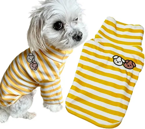 Miniatura 9 de Camisa de cuello alto para perro, lindo bordado de perrito, sudadera súper suave para perro, jersey elástico a rayas para cachorro, para gatos