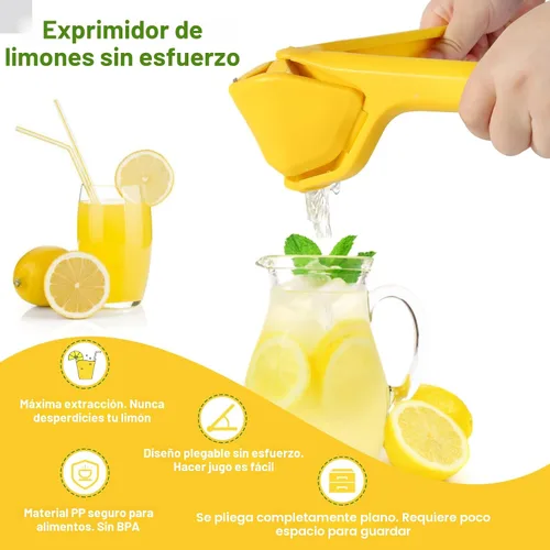Miniatura 3 de Exprimidor de limón, exprimidor manual plano de lima sin esfuerzo, prensa de cítricos manual, diseño plegable para ahorrar espacio de Amarillo