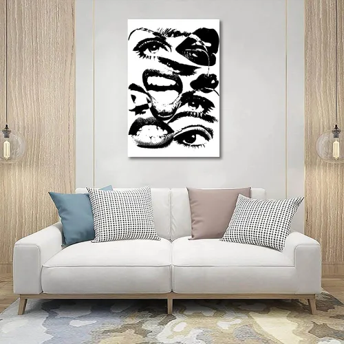 Miniatura 4 de Arte de pared retro hipster – Arte extraño en blanco y negro de los años 70 con ojos femeninos y labios – Impresión abstracta preppy – Decoración