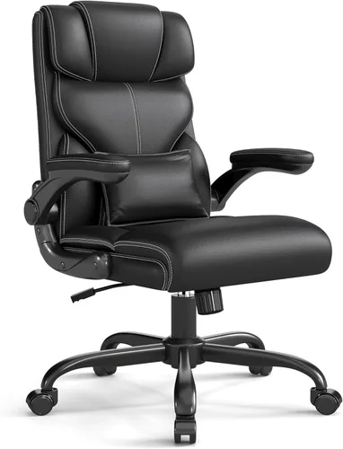 Miniatura 8 de Silla de oficina ejecutiva con reposabrazos abatibles, sillas ergonómicas de escritorio para computadora, silla de oficina de cuero con respaldo