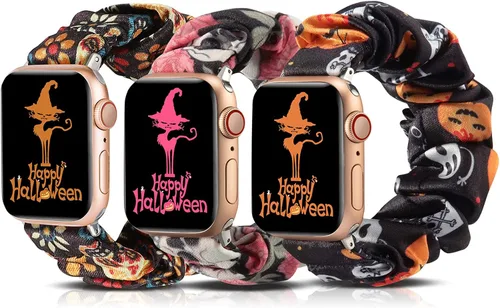 Miniatura 13 de TOYOUTHS - 3 paquetes compatibles con Apple Watch Band Scrunchies 1.496 in (38 mm) tela suave patrón impreso pulsera de tela para mujer iWatch