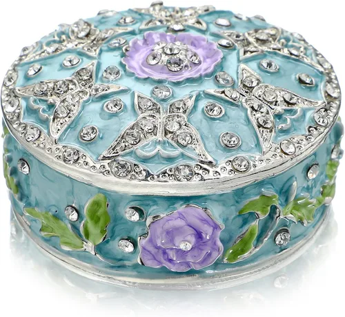 YU FENG Pequeña caja redonda vintage para baratijas, con bisagras, caja de anillo, caja de joyería, caja de regalo para niñas y mujeres