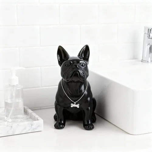 Miniatura 4 de Estatua negra de bulldog francés, estatua de pug sentado de resina, escultura de bulldog inglés para decoración del hogar, decoración de escritorio