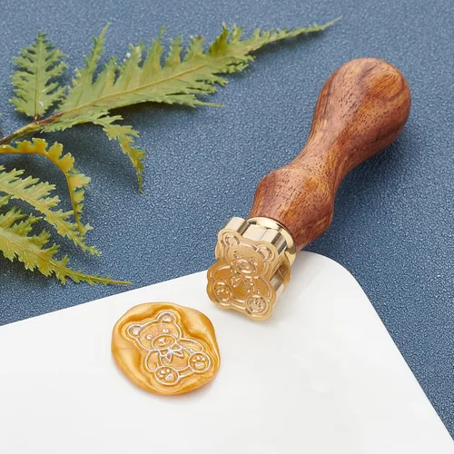 Miniatura 3 de CRASPIRE Sello de cera con diseño de oso vintage, sello de cera extraíble de latón con mango de madera para invitaciones de boda, sobre del día