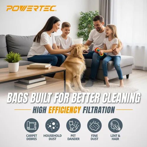 Miniatura 5 de POWERTEC Bolsas de vacío tipo Y, paquete de 10 para aspiradoras verticales Hoover Style Y, Z, YZ WindTunnel, bolsas de polvo de repuesto