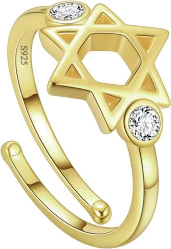 Miniatura 36 de Jewmon Anillo de plata de ley con estrella de David para mujer – Anillo ajustable Magen David – Amuleto Wicca – Regalos judíos