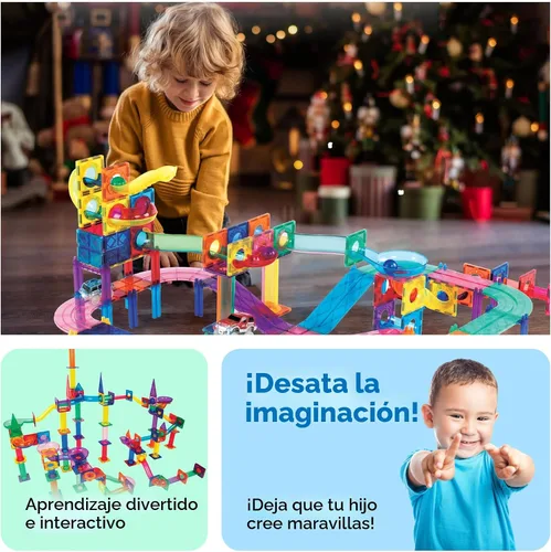 Miniatura 3 de PicassoTiles PTG108 - Juego de 108 piezas de carreras con azulejos magnéticos, autos y canicas, juguete de aprendizaje STEM 3 en 1, kit