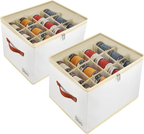 Miniatura 10 de Patinao Caja organizadora de almacenamiento de zapatos para armario - Contenedores recipientes de zapatos ahorradores de espacio con tapas