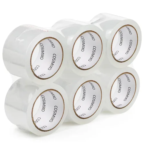 Miniatura 8 de COSIMIXO Cinta de embalaje transparente resistente de 2.5 mil x 1.88 pulgadas x 55 yardas, 6 rollos con dispensador, cinta de embalaje transparente