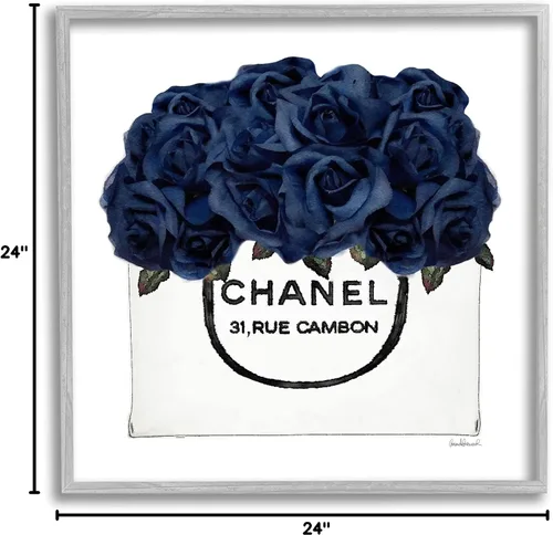 Miniatura 10 de Stupell Industries Elegante bolsa de moda con rosas azul marino en glamour, diseñada por Amanda Greenwood - Arte de pared enmarcado gris, 24 x 24