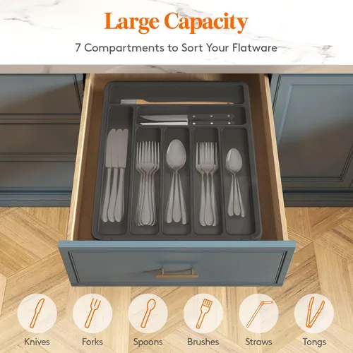 Miniatura 3 de Lifewit Organizador de cubiertos con tapa, bandeja de utensilios cubierta para cajón de cocina y encimera, caja de almacenamiento de cubiertos