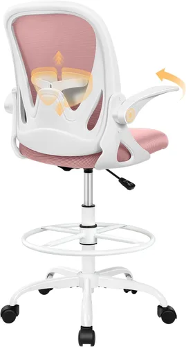 Primy Silla de Dibujo Técnico Silla de Oficina Alta con Reposabrazos Abatibles Silla Ejecutiva Ergonómica de Computadora para Escritorio de Pie con