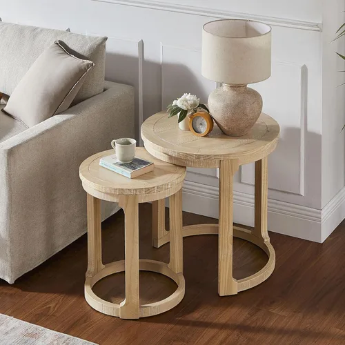 Miniatura 25 de WILLIAMSPACE Juego de 2 mesas de centro anidables, mesas de centro redondas de madera, mesa moderna circular para espacios pequeños, sala de estar