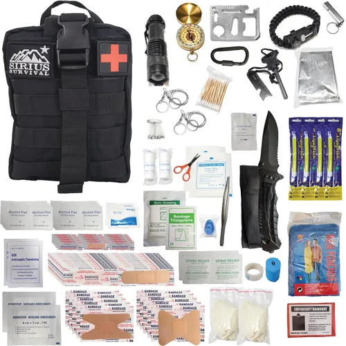 Miniatura 11 de Kit de supervivencia y primeros auxilios Molle de 250 piezas, equipo de emergencia al aire libre y bolsa de trauma para camping, senderismo, caza