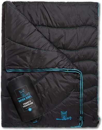 Wise Owl Outfitters - Manta de campamento al aire libre – Manta de plumón hinchada plegable y ligera para mochilero, senderismo y viaje – Manta Negro