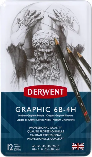 Miniatura 2 de Derwent - Lápices de dibujo gráfico, medianos, caja metálica, 12 unidades (34214)
