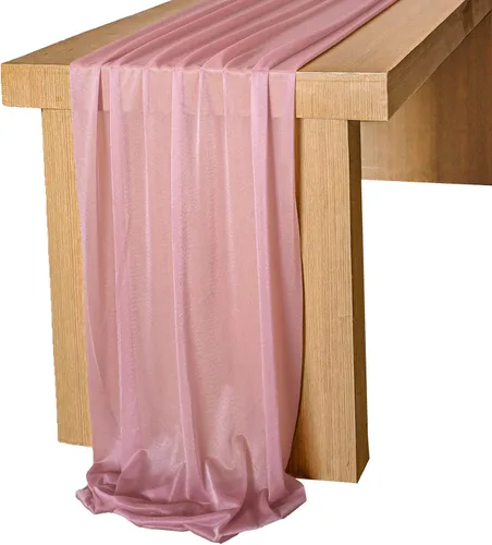 Miniatura 10 de Lookein Camino de mesa de gasa azul polvoriento de 10 pies, mantel transparente para boda, 29 x 120 pulgadas, decoración rústica de boda, camino