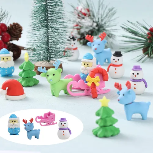 Miniatura 4 de Kleeblatt Borradores de Navidad ensamblables 3D, 45 unidades, Papá Noel, reno, muñeco de nieve, árbol de Navidad, regalos creativos para niños