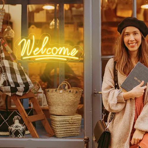 Miniatura 4 de Letrero de neón de bienvenida con luz LED de neón para negocios, letrero de negocios para ventana de tienda, tienda de vidrio, floristas, bares