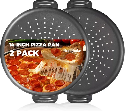 Miniatura 9 de HONGBAKE Bandeja para Pizza de 14.8 Pulgadas con Agujeros, Paquete de 2 Bandejas Antiadherentes para Pizza para Horno, Bandeja de Pizza Perforada