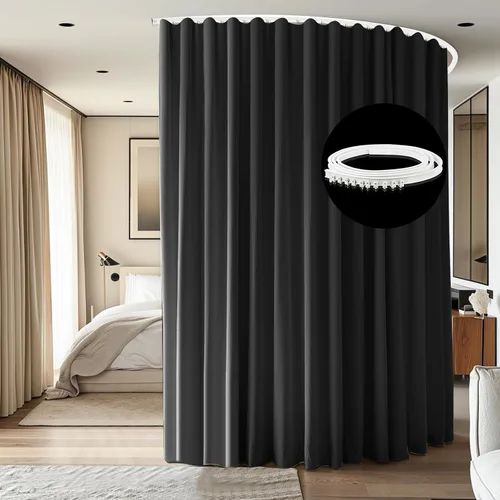 Miniatura 18 de Divisor de habitación con rieles para cortinas montadas en el techo, juego extra ancho de cortinas opacas con rieles flexibles para dormitorio
